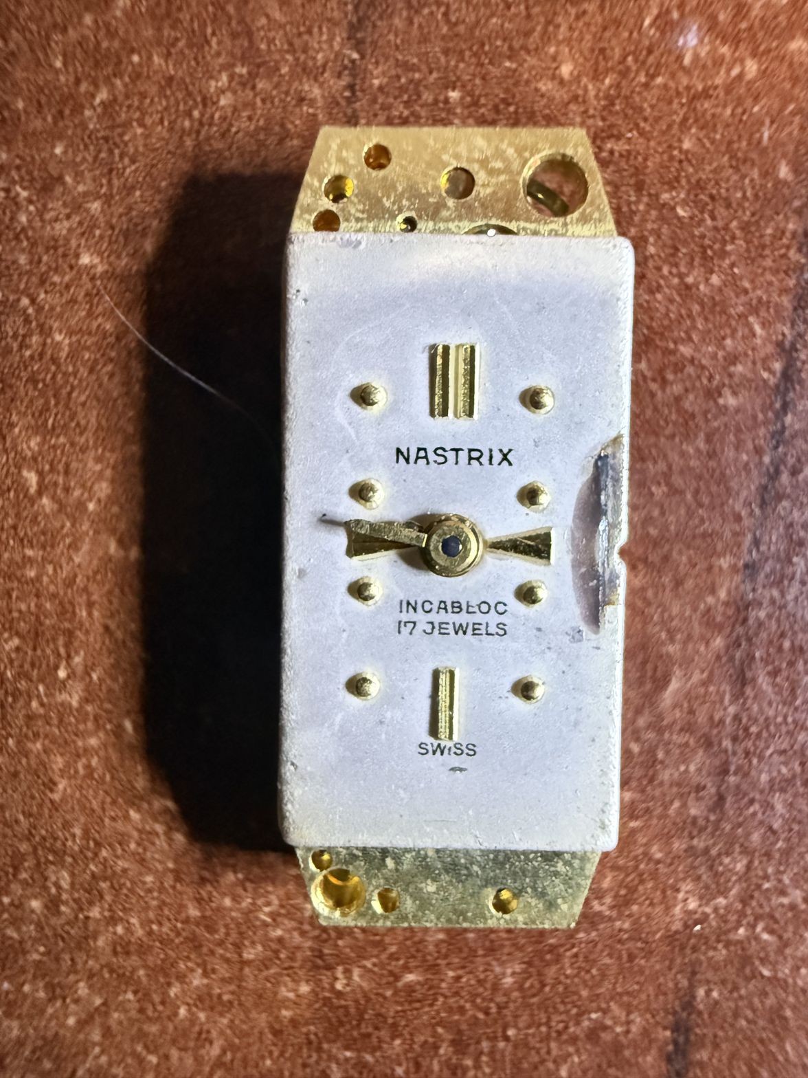 Nastrix 17 Jewel Baguette Movement w Dial Not Running Parts Repair