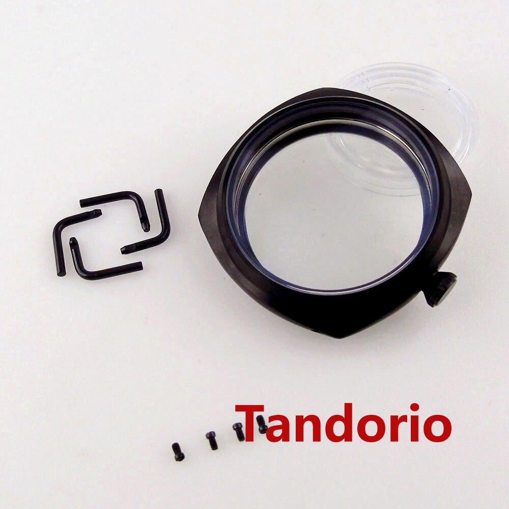 47mm Black PVD Watch Case Glass Back Fit ETA 6497 6498 Hand Winding Movement