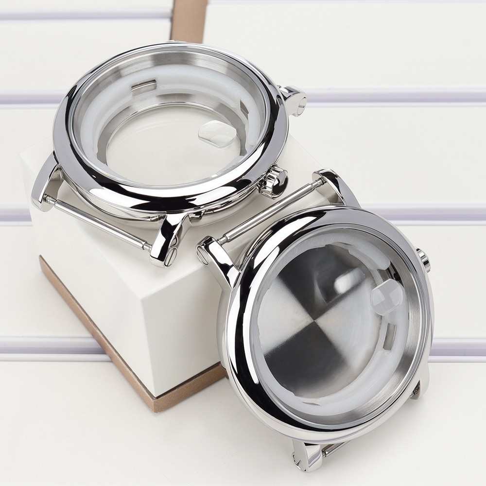 Steel Domed Bezel 44mm Polished Diver Watch Cases 10ATM For Seiko NH35 Movement