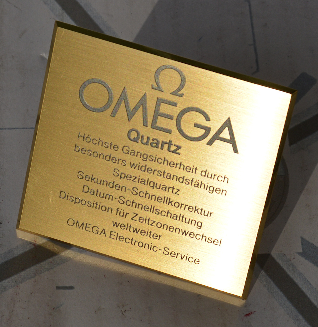 Very Rare Vintage Original Showcase Plate for Omega Quartz Watch