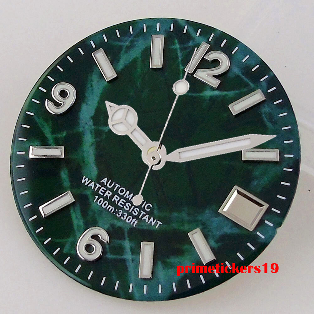 29mm Black/Blue/Green Sterile Watch Dial Date Hands Set Fit NH35 NH35A Movement