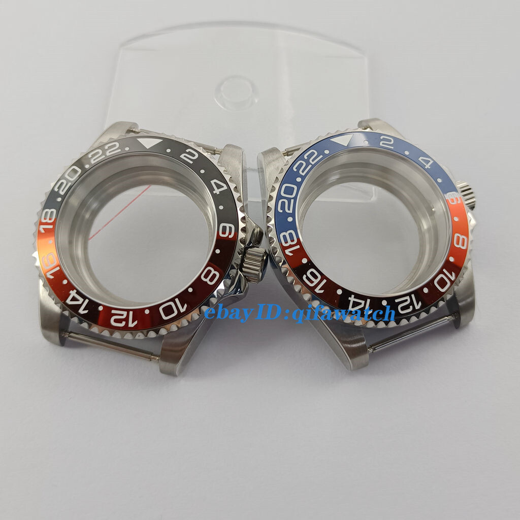 40mm Sapphire glass Watch Case red blue GMT Ceramics Bezel Fit NH34 NH35 NH36