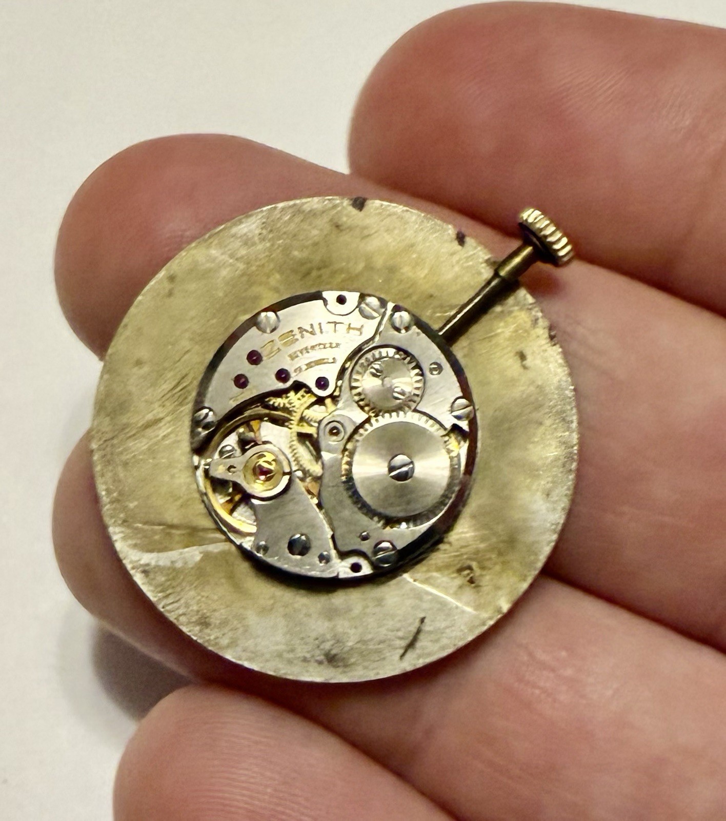 Vintage Movado Museum Zenith Cal 1740 17j Watch Movement w/ 30mm Dial & Crown