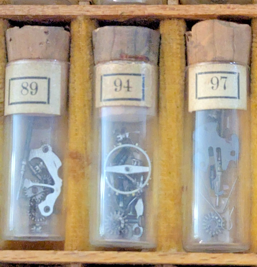 Assortment of Watch Parts – Swartchild & Company Metal Cabinet – 100s of Parts