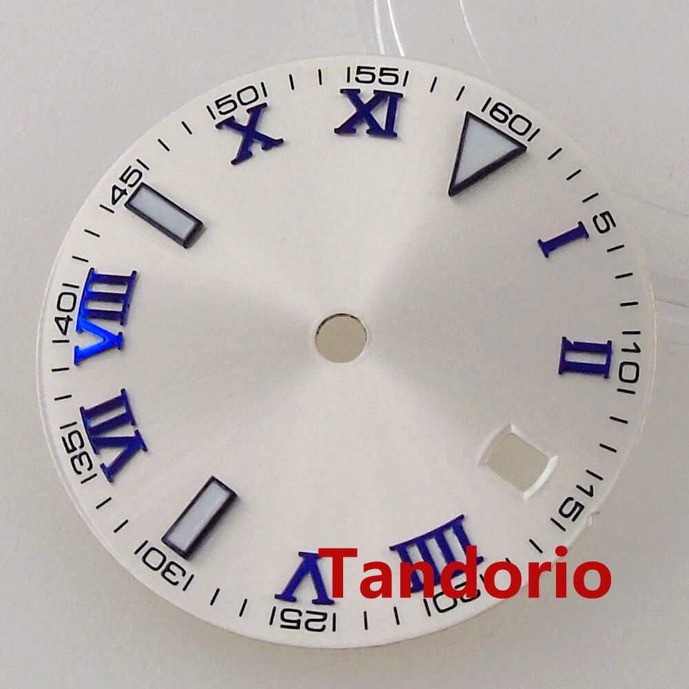 29mm White Watch Dial Luminous for NH35A MIYOTA ETA2824 PT5000 Roman Number Mark