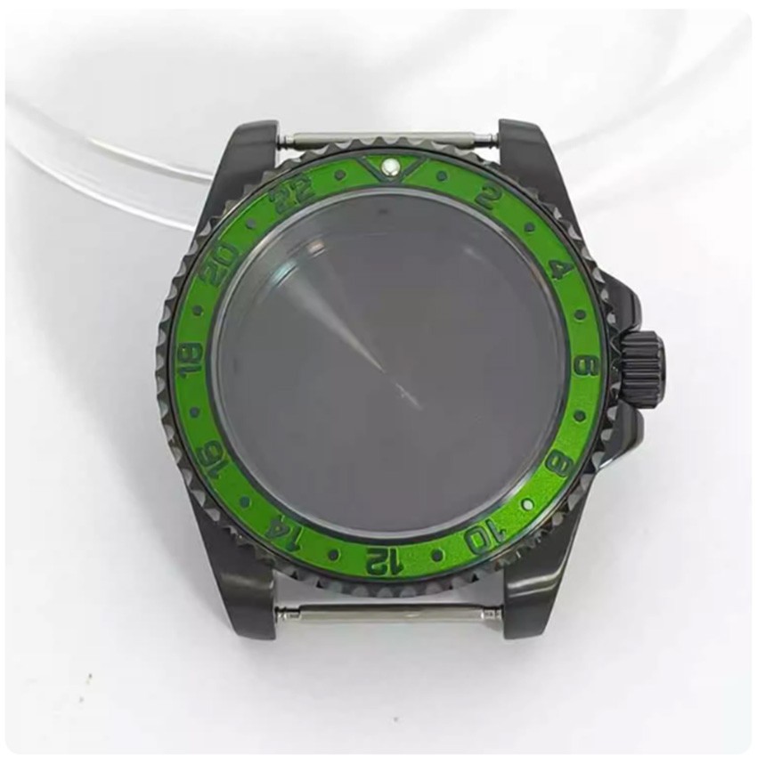 40mm PVD Black Steel Watch Case Sapphire Crystal for NH35 NH36 Watch Movement