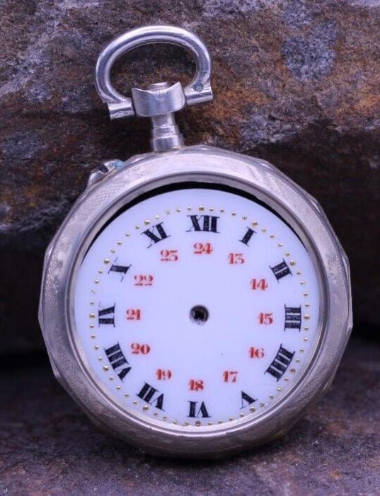 ARGENTAN LADIES SWISS POCKET WATCH FANCY CASE & DIAL 30.5mm DIAMETER NOS (ES)