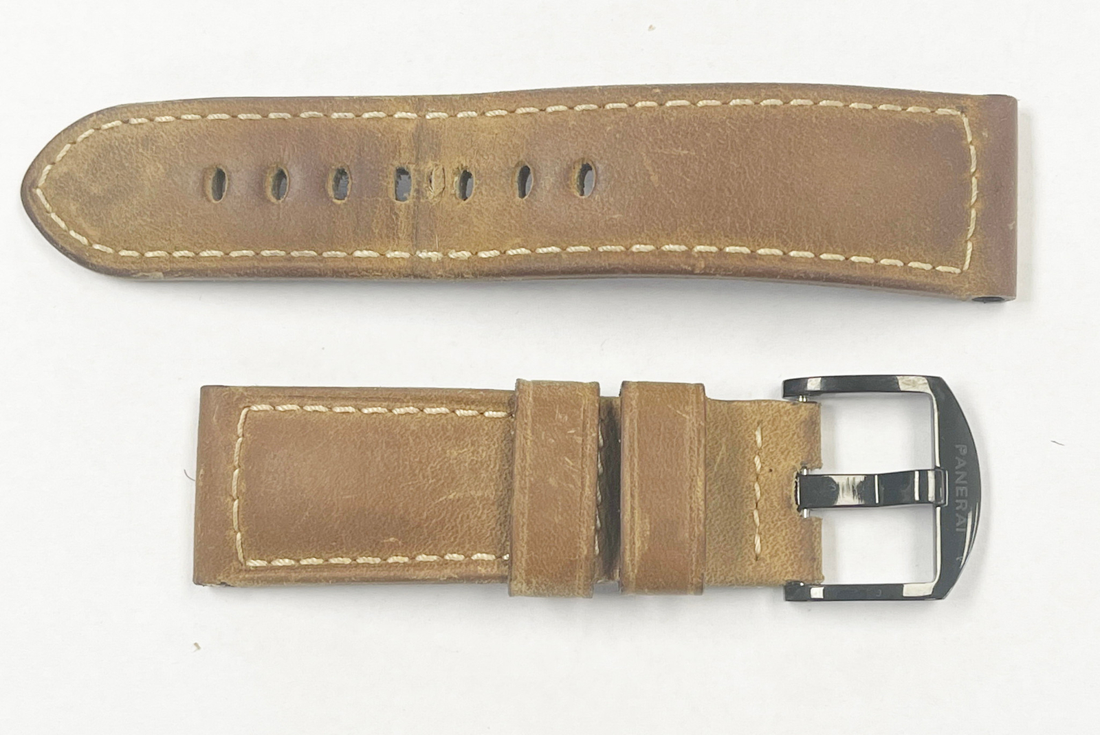 Authentic Officine Panerai 24mm x 22mm Brown Leather Watch Band w/ Black Buckle
