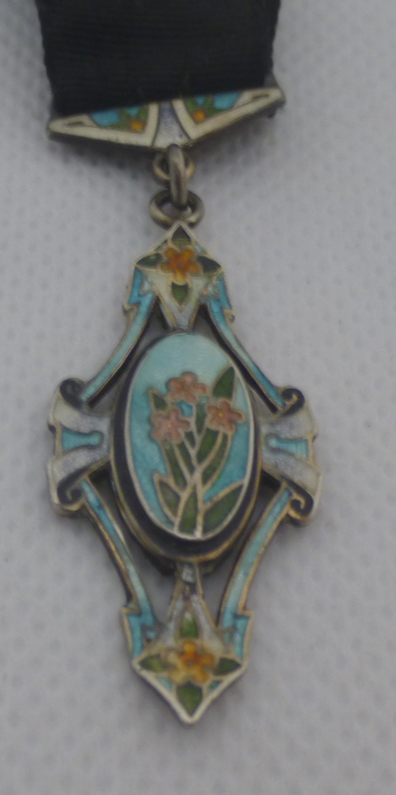 Vintage Pocket Watch Chain with Cloth and Metal & Enamel Fob -BEST OFFER-