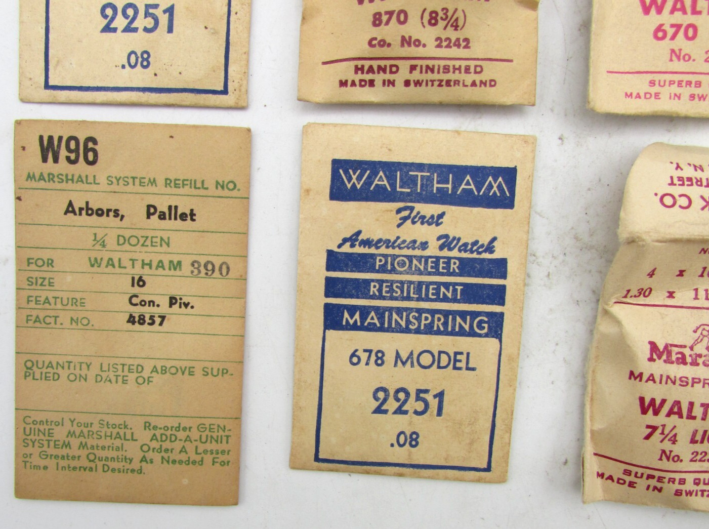 WALTHAM MAINSPRING & WINDING STEM 650 750 678 870 WATCH PARTS OR REPAIR LOT W63