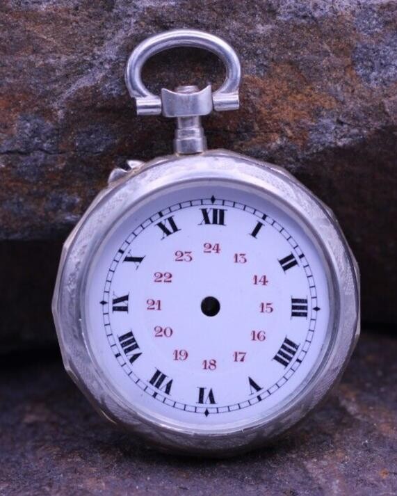 ARGENTAN LADIES SWISS POCKET WATCH FANCY CASE & DIAL 30.6mm DIAMETER NOS (EP)