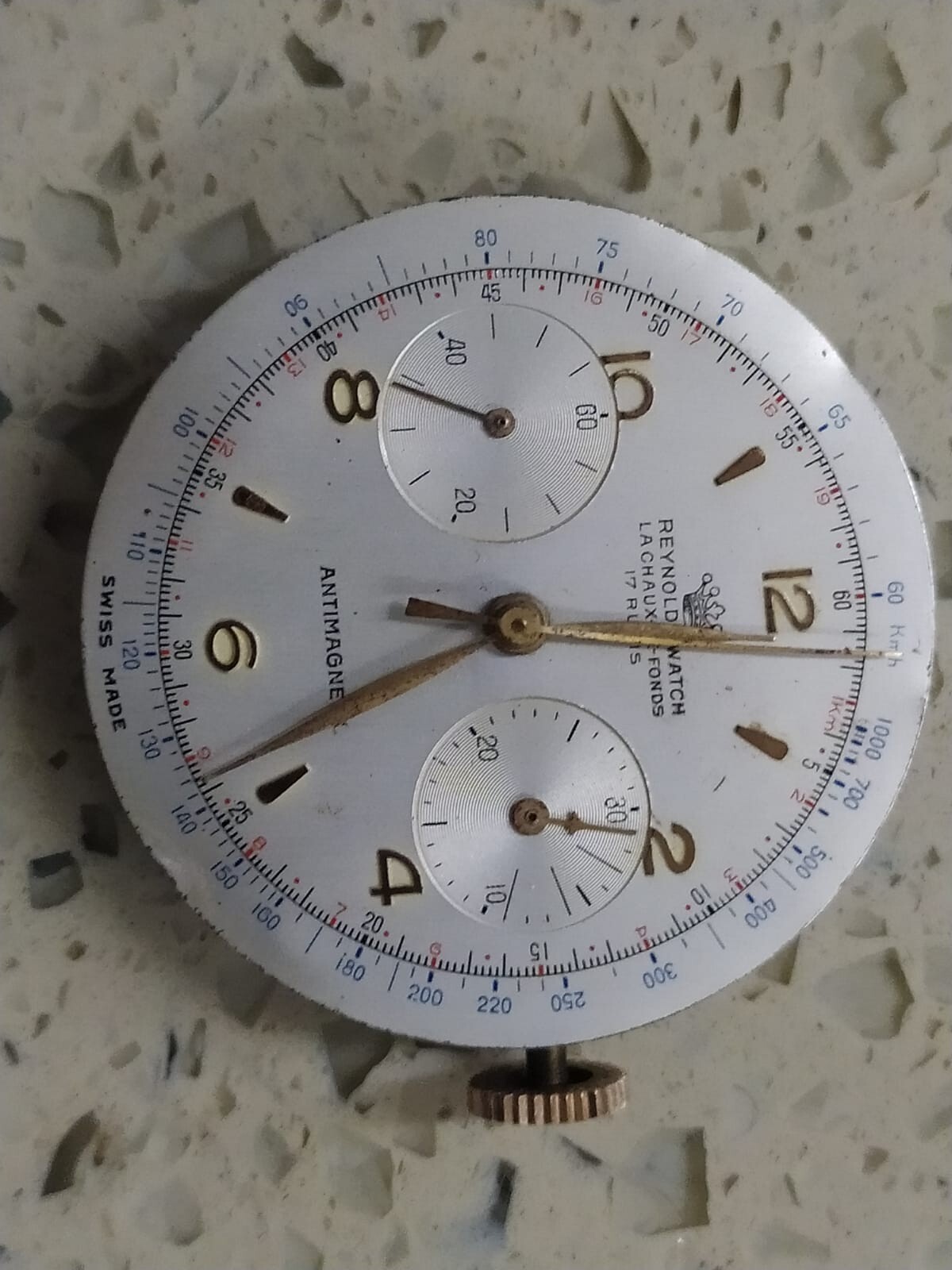 Reynold Swiss Chronograph watch movement, cal. Venus 188 similar to Valjoux 7730