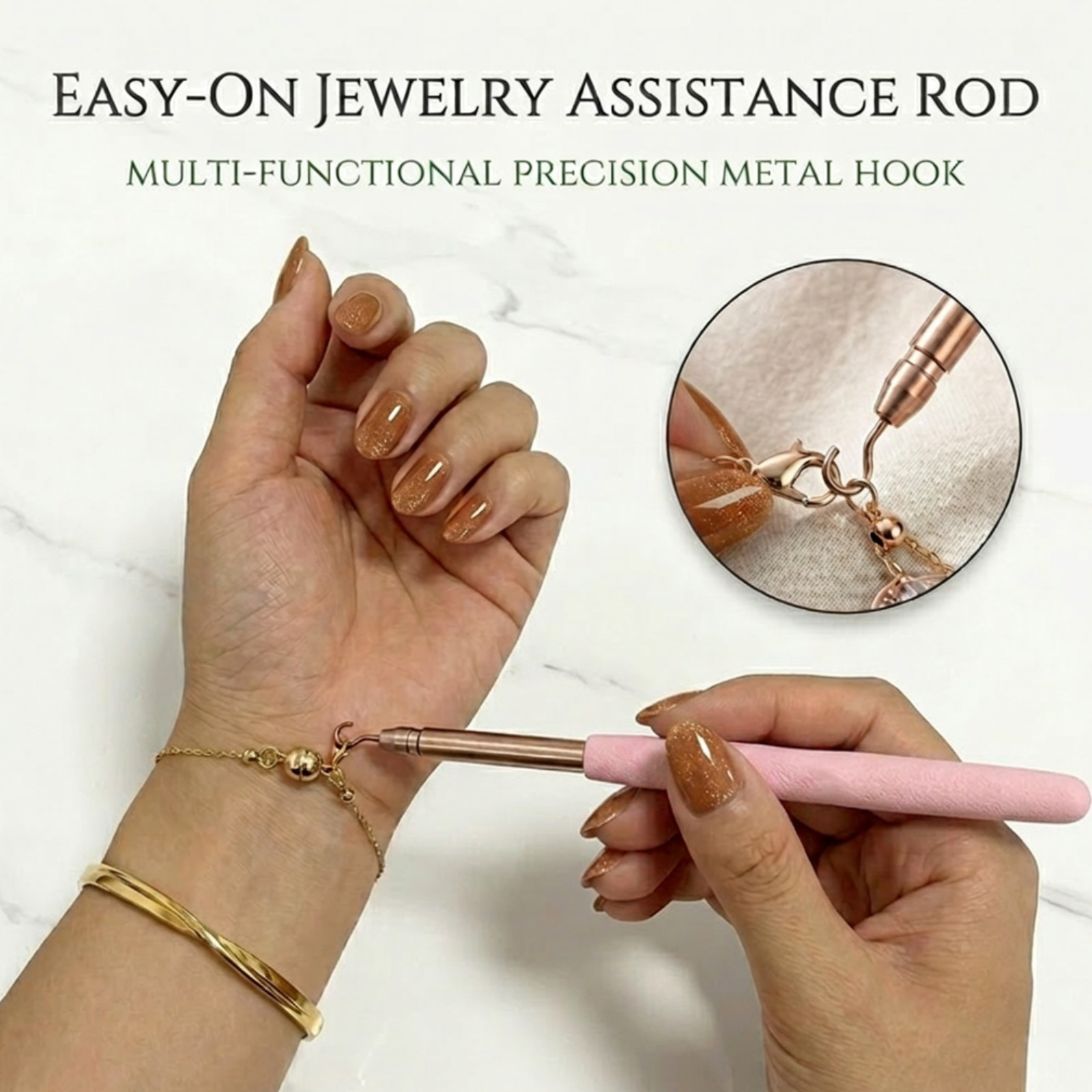 Bracelet Fastener Helper Tool Stainless Steel Hook Clasp Jewelry Pink