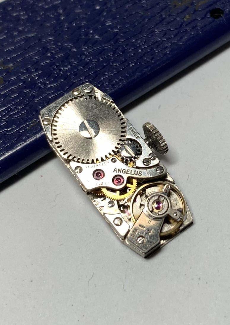 1950s Angelus Watch Co Ladies 17J Swiss Baguette FHF 59 Movement Dial Hands RUNS