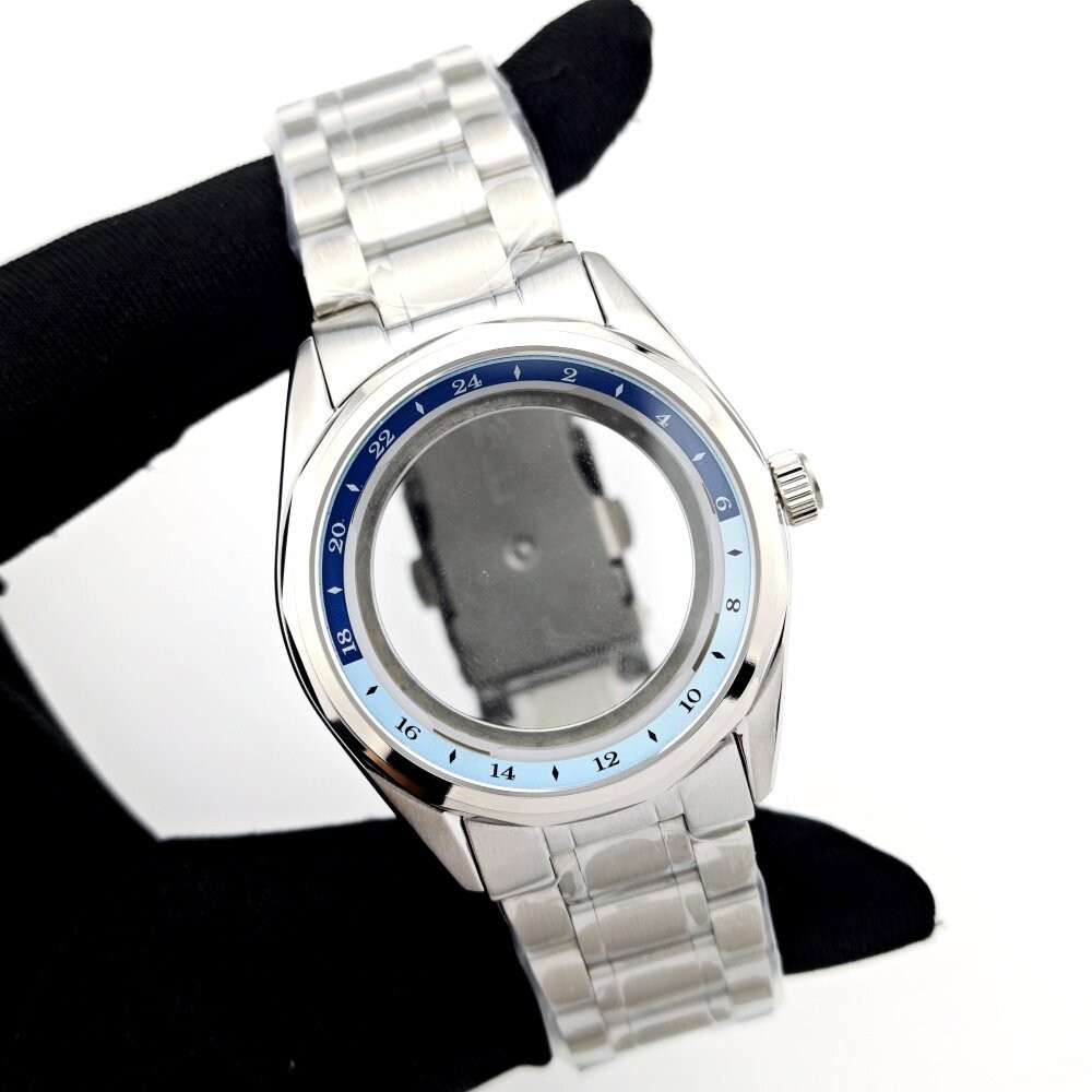 39mm GMT Style Case Two-Tone Bezel Steel Bracelet Fit Auto Mod