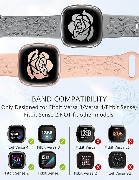 Minyee 2 Pack Floral Engraved Band Compatible with Fitbit Versa 4/V… Fast Ship