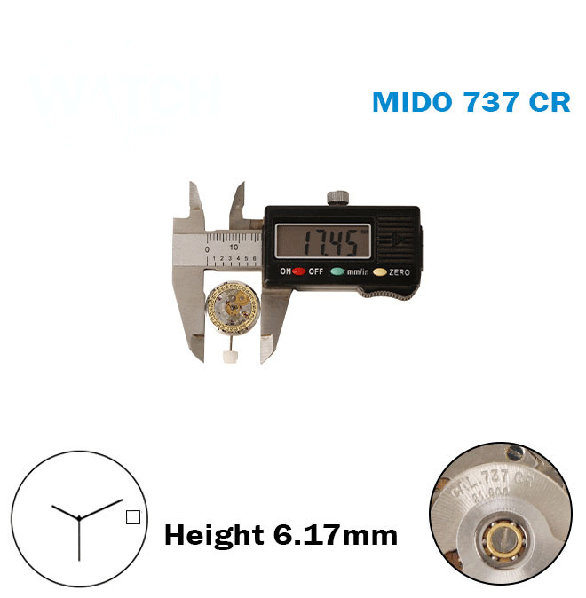 MIDO 737 CR-Automatic Movement-17 Jewels-H:6.17mm-Gold Disk At 3-3 Hands