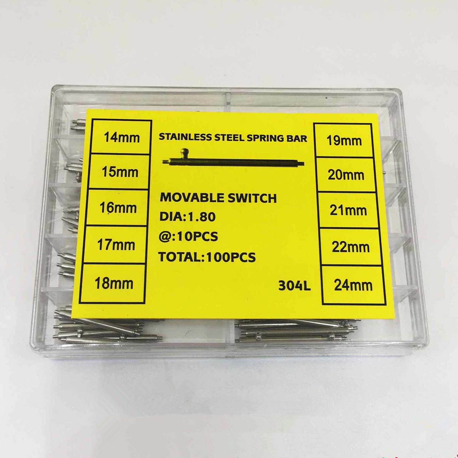 1 Box Stainless Steel 14-24mm 1.8mm Thickness Watch Strap Spring Bars Pin u