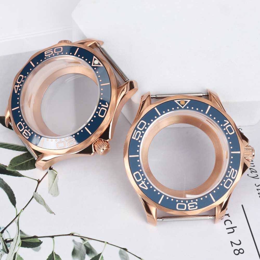Retro Rose Gold Watch Case 41mm Double Crown Sapphire For Seiko NH35 36 Movement