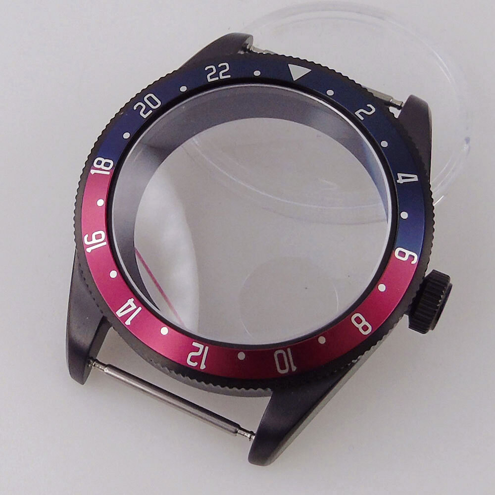 39mm Black PVD Sterile Men Watch Case Domed Sapphire Glass Fit Auto NH35A PT5000