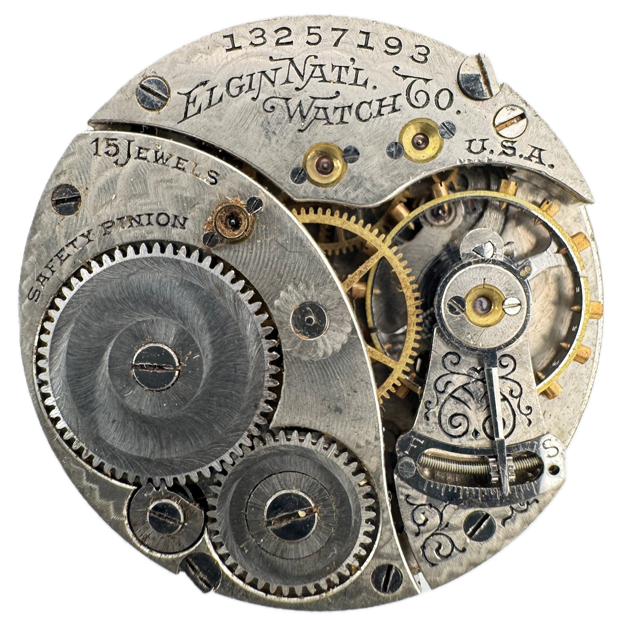 Antique 0s 1908 Elgin 15 Jewels Mechanical Open Face Pocket Watch Movement 355