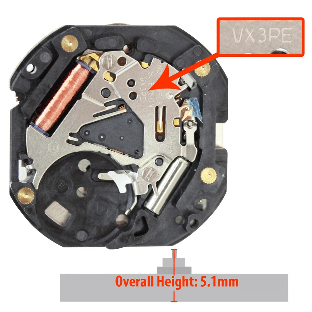 Original Hattori/Seiko/Epson VX3P Japan Quartz Movement, HT: 5.10mm