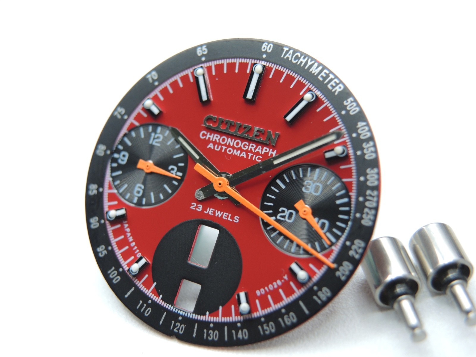 NEW RED DIAL CITIZEN, PUSH BUTTONS, CROWN & STEM FOR VINTAGE BULLHEAD 8110 WATCH