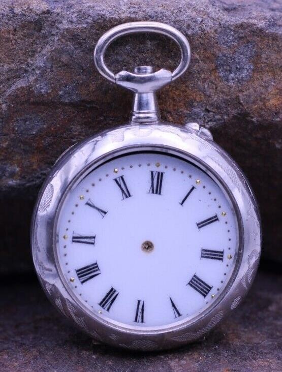 ARGENTAN LADIES SWISS POCKET WATCH FANCY CASE & DIAL 31.4mm DIAMETER NOS (EP)