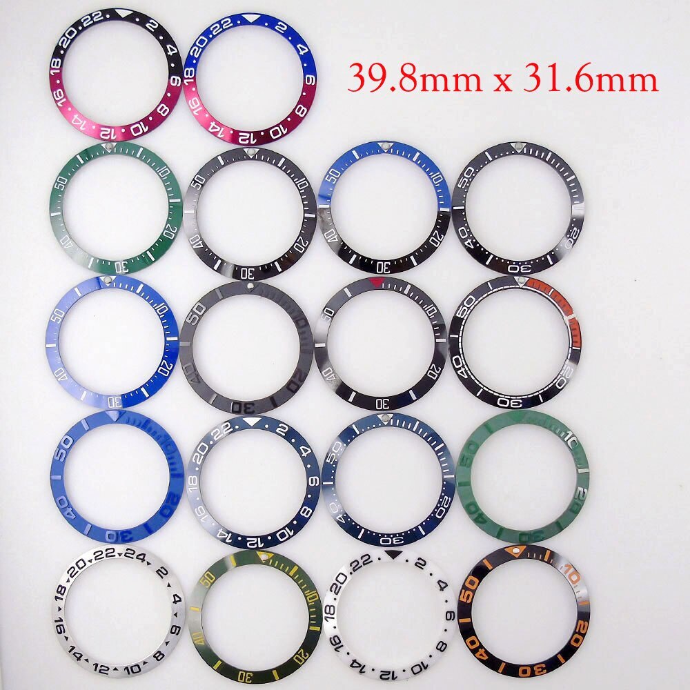 39.8mm*31.6mm Slope Watch Bezel Insert Ceramic Alloy Ring Red Navy Blue Green