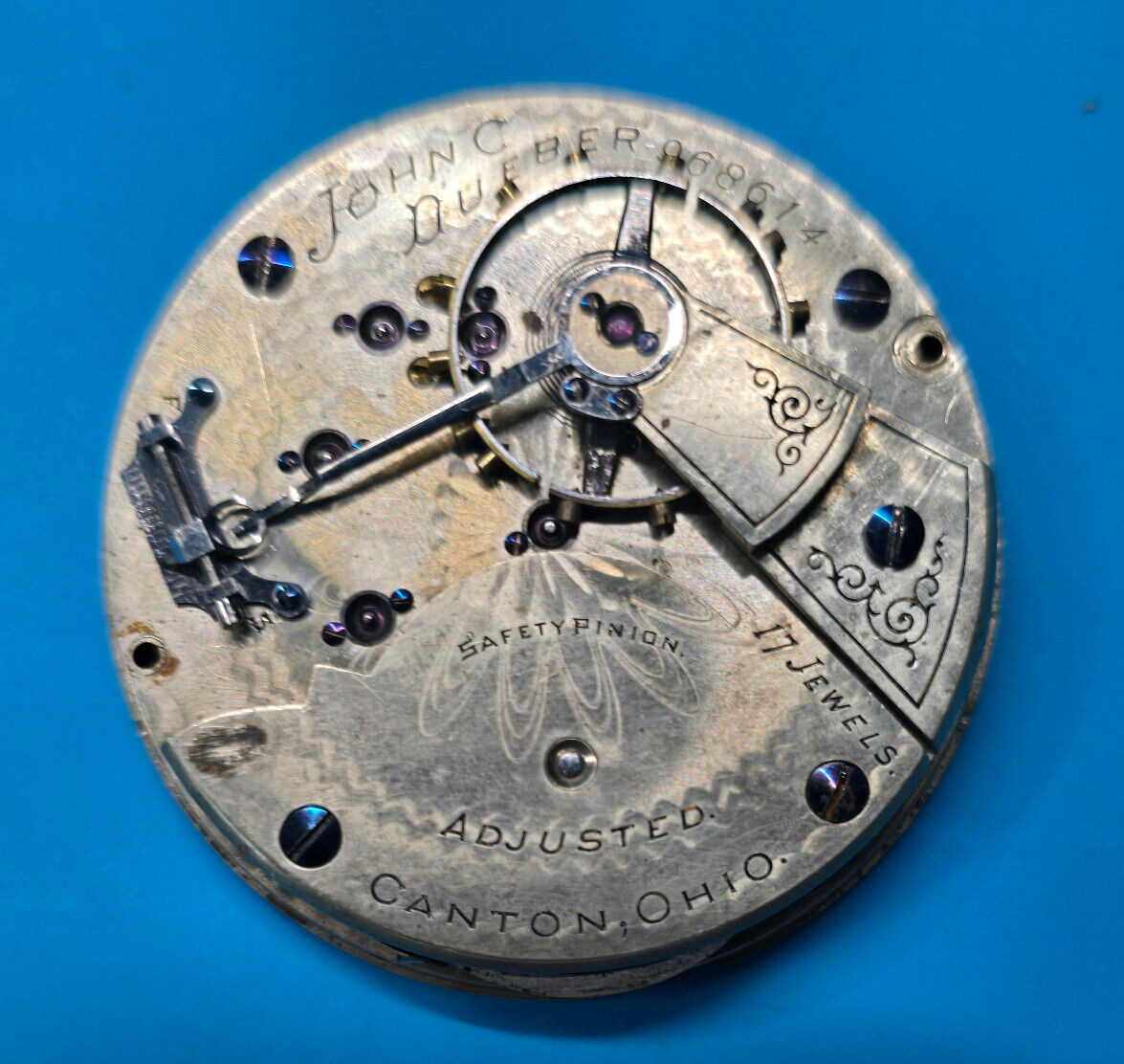 18 SIZE HAMPDEN POCKET WATCH GRADE JOHN C. DUEBER MODEL 3 POCKET WATCH PARTS 17J