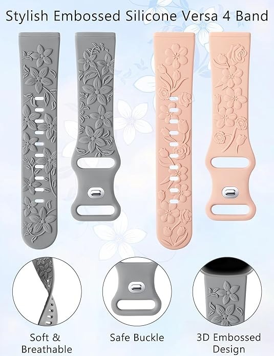 Minyee 2 Pack Floral Engraved Band Compatible with Fitbit Versa 4/V… Fast Ship