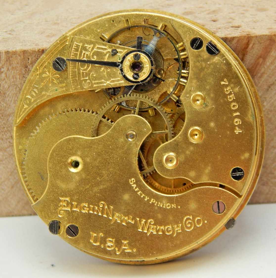 Antique 1899 Elgin 114 16s 7j hunting pocket watch movement with dial & hands