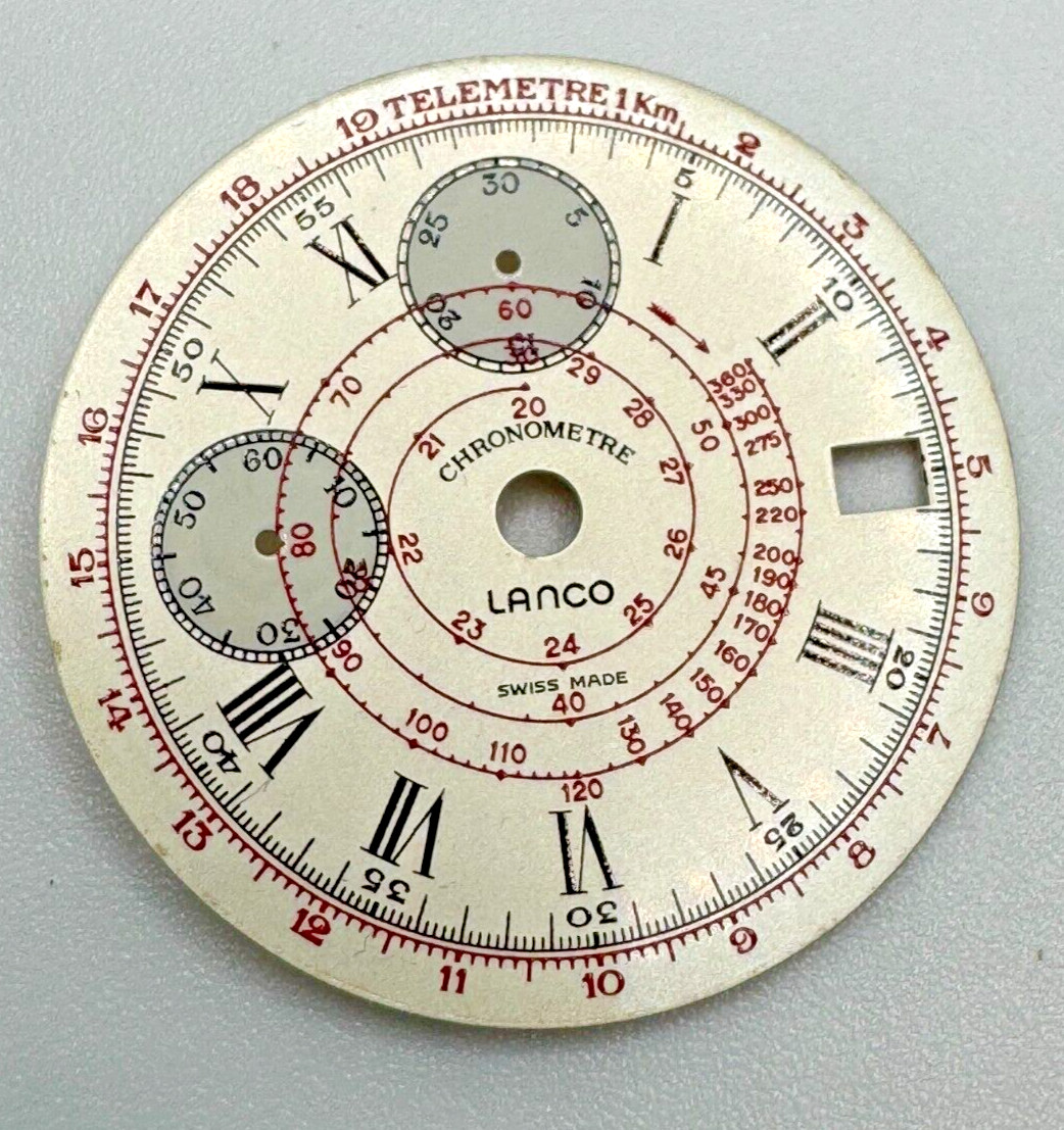 Vintage Valjoux 7765 2-Counter Lanco Chronograph Dial, Swiss Hands Set