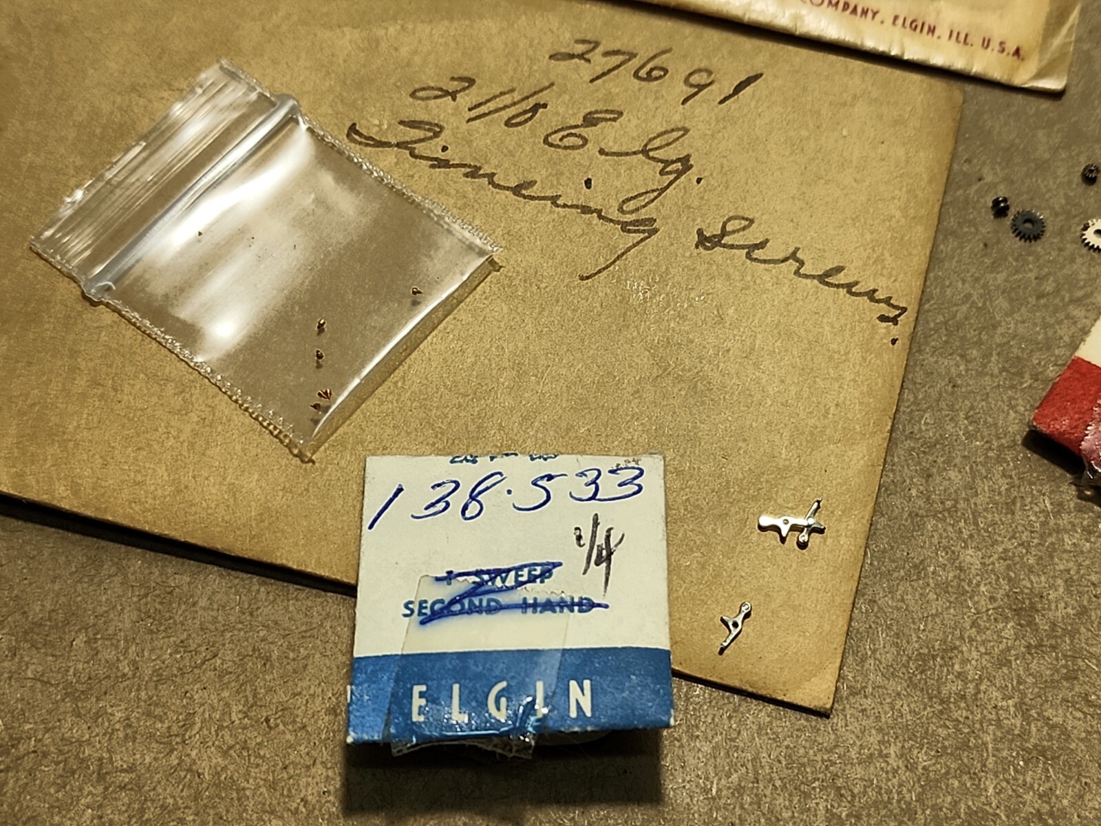 Lot Of NOS Elgin 21/0 Parts-Crown, Stems, Balance Staffs, Winding Pinions, etc