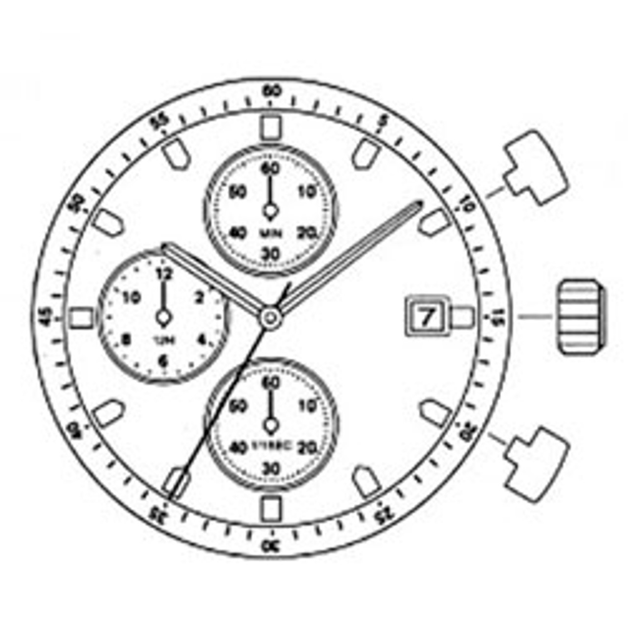 Miyota/Citizen 0S10, 3 Hands, Date @3, Japan Chronograph Quartz Movement Ht. 6MM