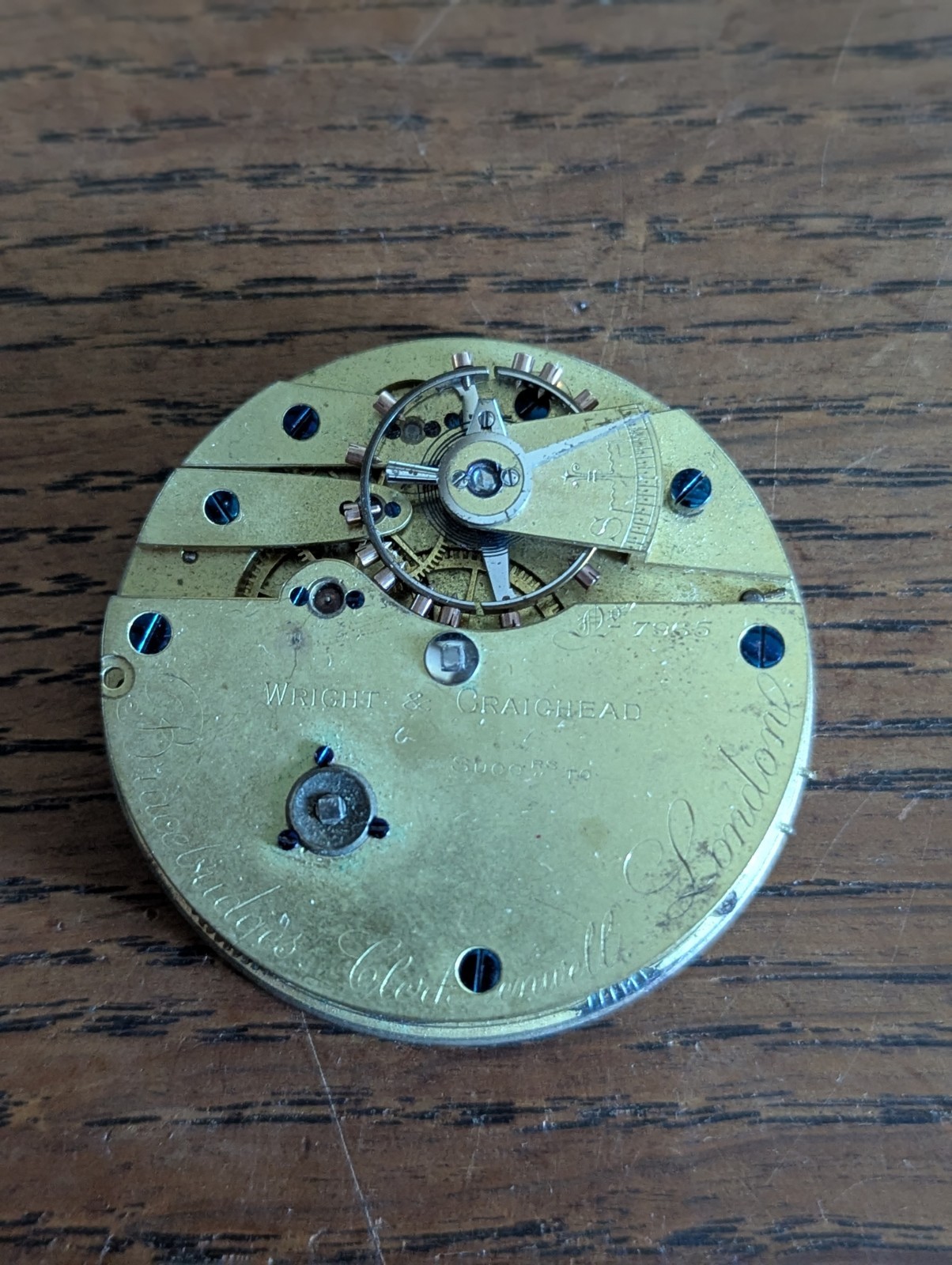 Wright & Craighead, London, Going Barrel Pocket Watch Movement to Restore #S668