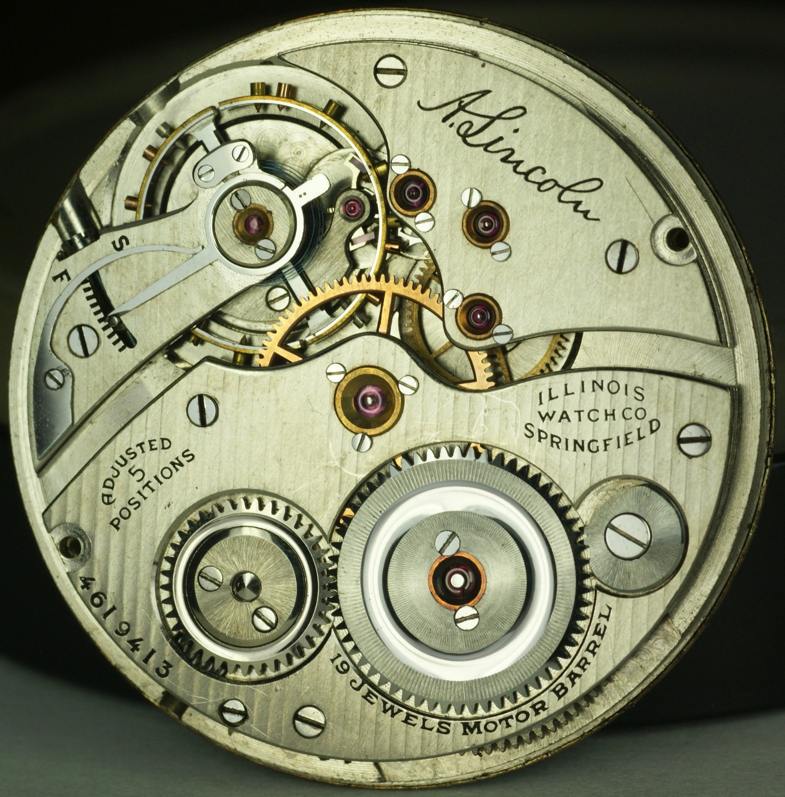 Illinois A. Lincoln Grade 527 Model 3XT Pocket Watch Movement Parts Good Balance