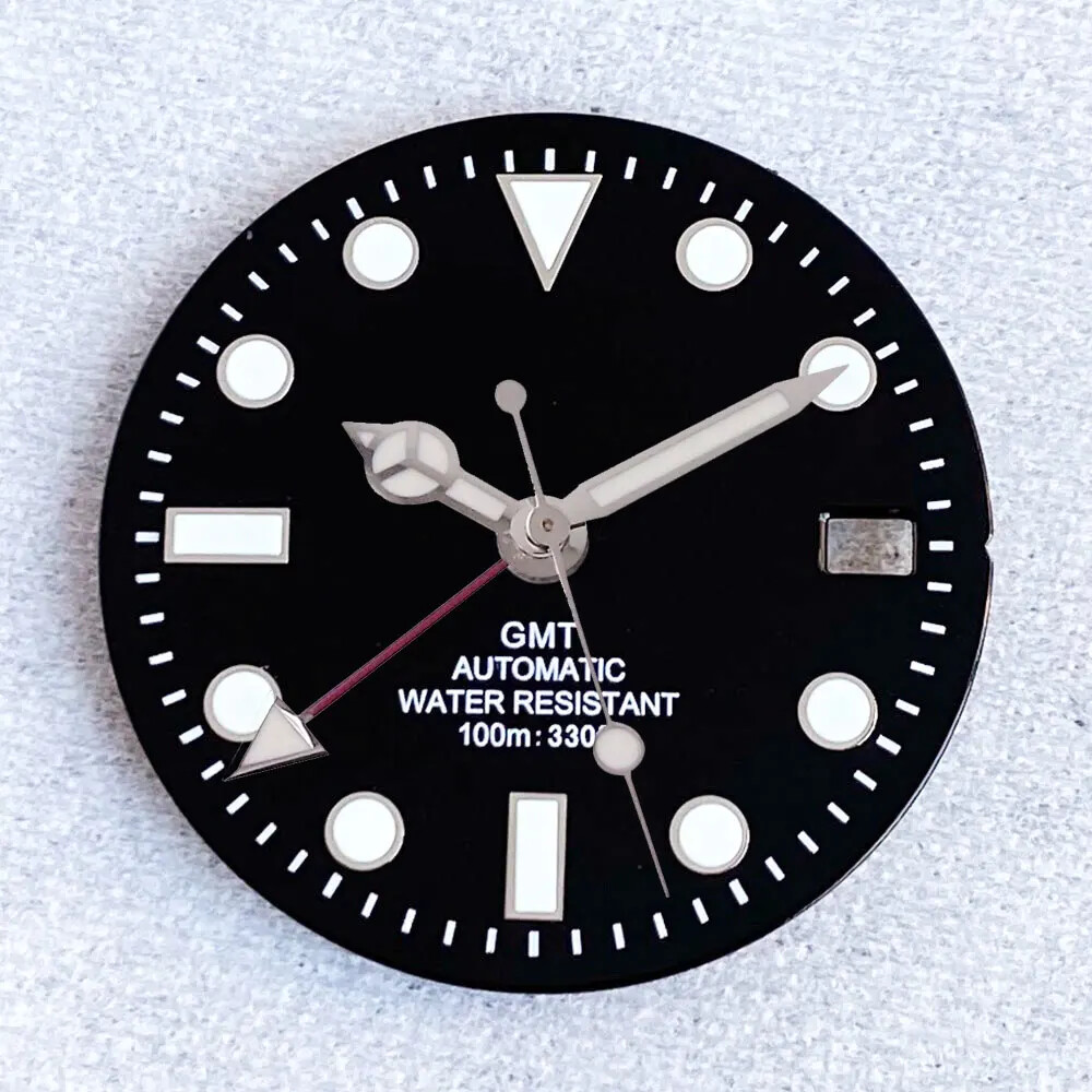 Luminous Black Sub Watch Dial 29mm for nh34 gmt Movement Black/Gold/Rose Gold