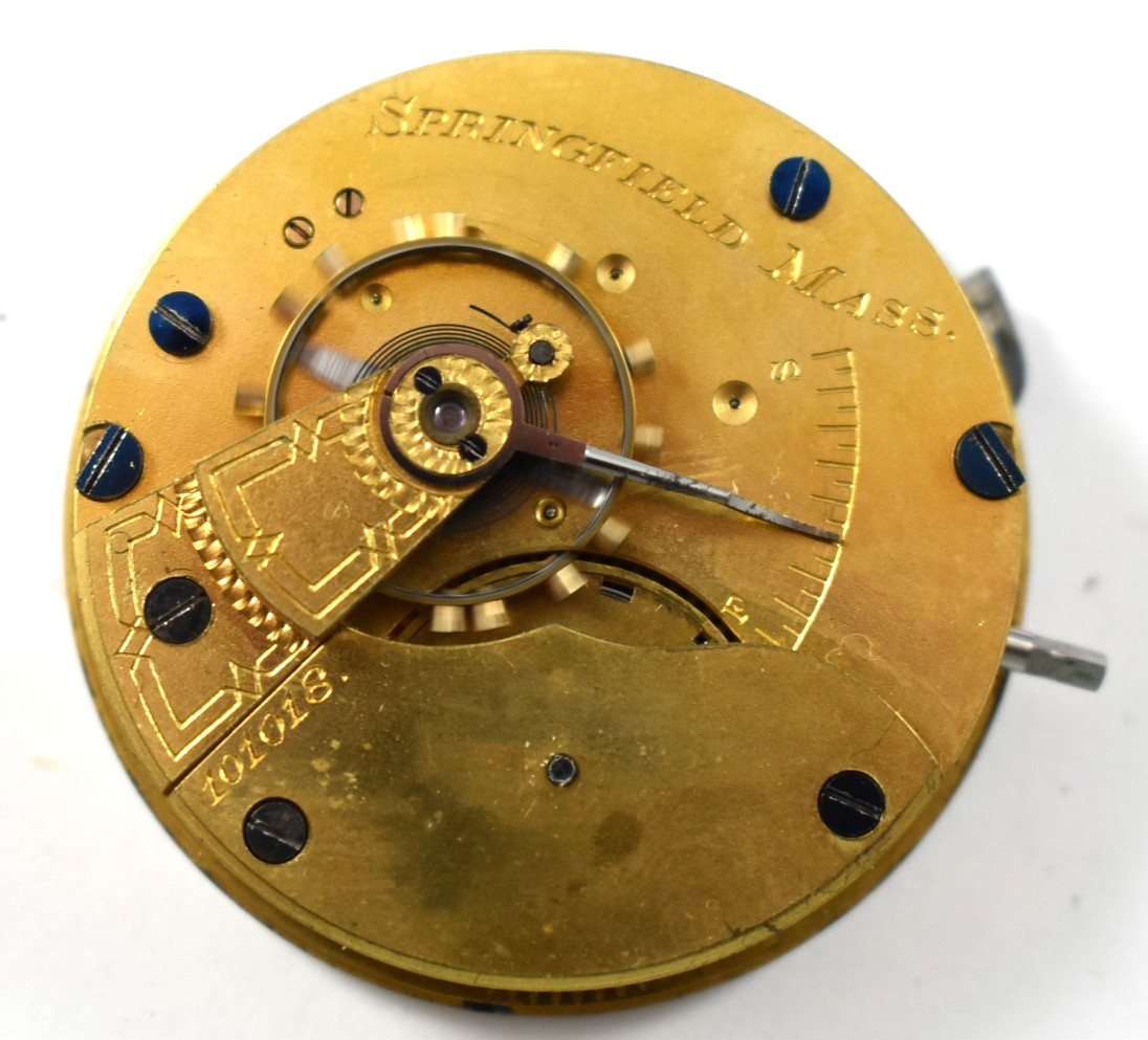 Vintage Hampden Springfield 18s 7J Hunting Pocket Watch Movement lot.wm