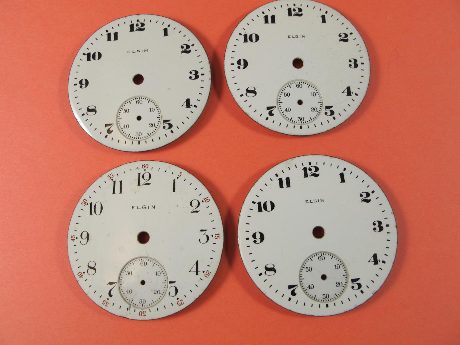 ELGIN 18S POCKET WATCH DIAL GROUP OF 4 WITH ARABIC NUMBERS