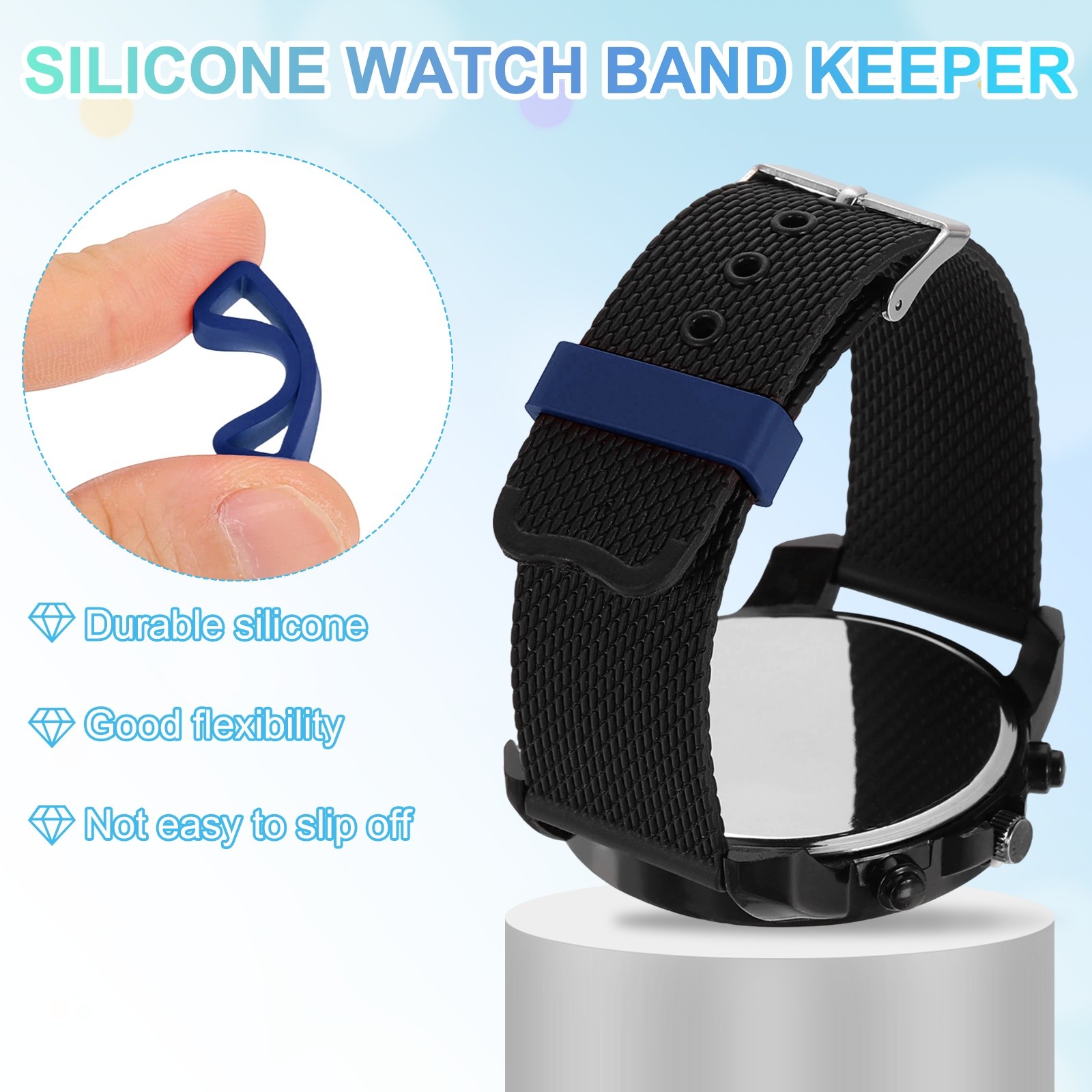 6pcs Watch Band Loop 24mm Silicone Watch Strap Retainer Loop Deep Blue