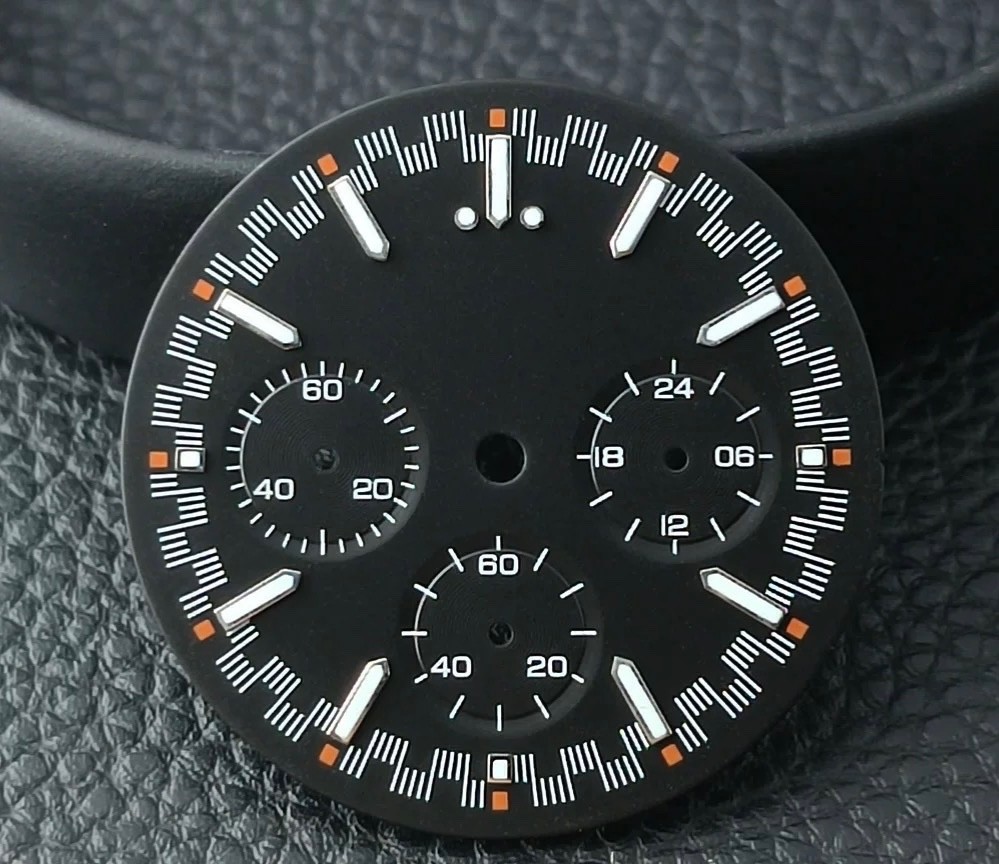 32.5mm Luminous VK63 Black Orange Watch Dial