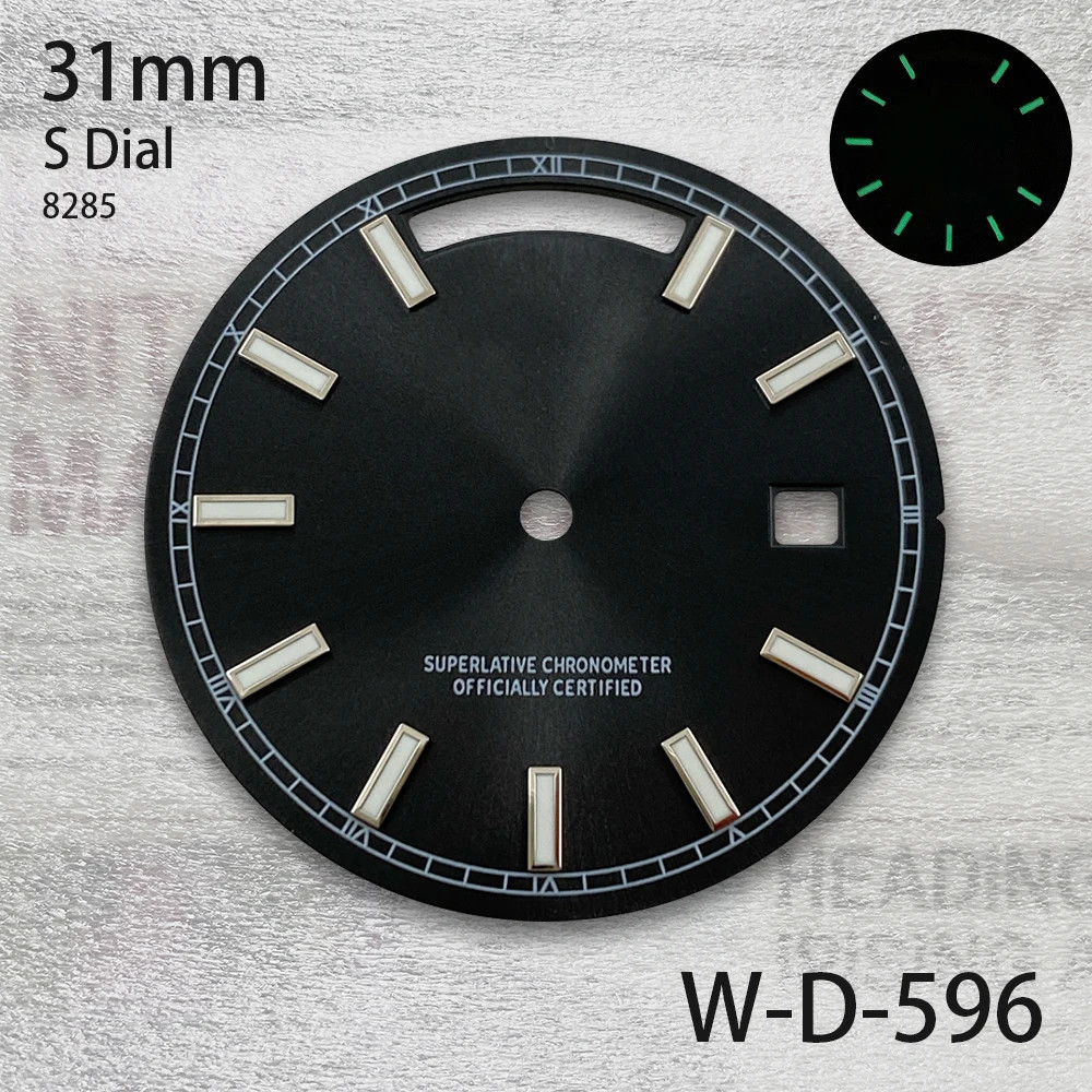 31mm S Logo Day And Date Dial For 8285 Movement Green Lume Watch Accessories