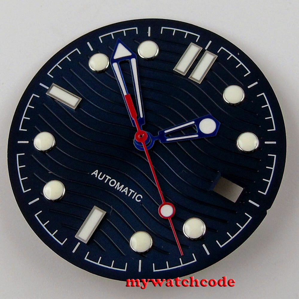 31mm black white blue sterile dial luminous fit NH35 NH36 2824 8215 movement