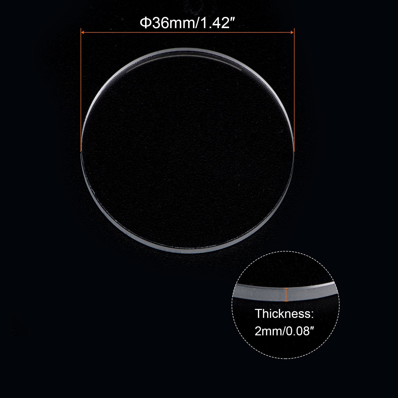 2 Set Clear Crystal Watch Lens Glass 36mm Dia Mineral Replacement