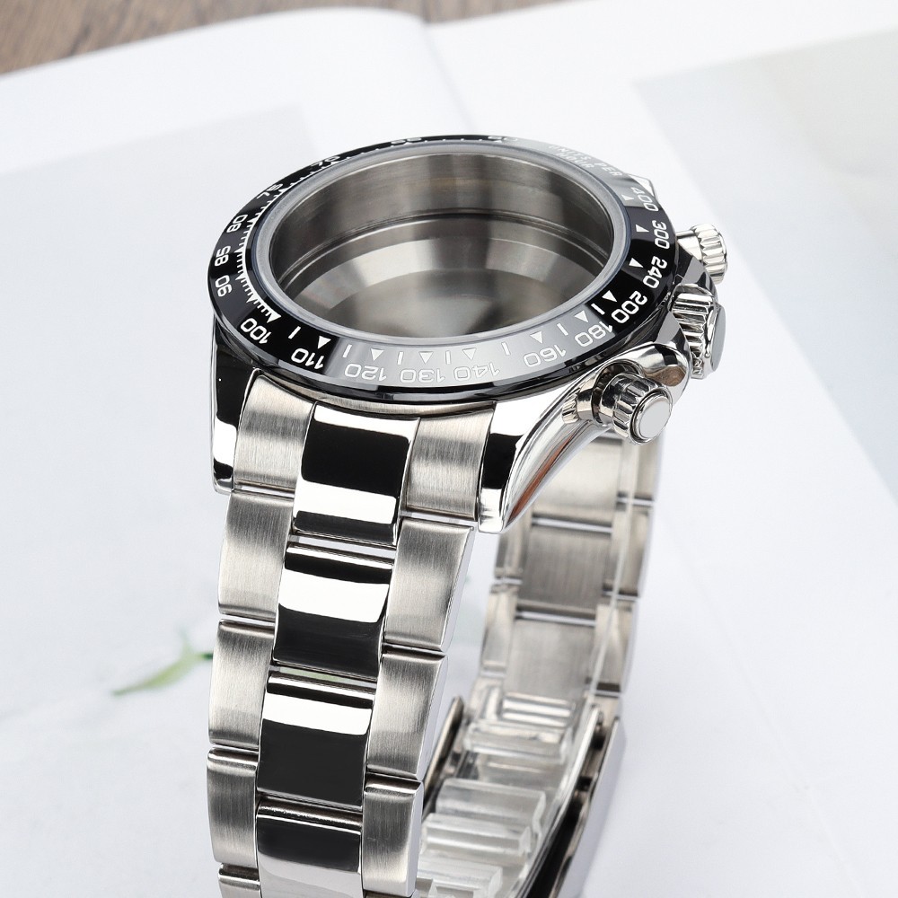 39mm Pilot Watch Case Band Classic Silver Quartz Sapphire For SII VK63 Movement