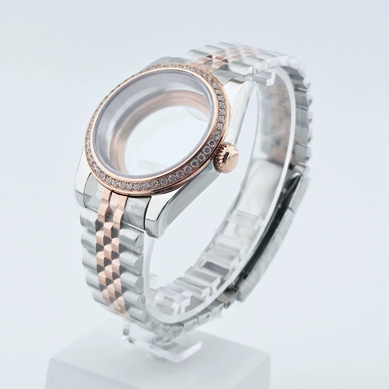 36Mm/40Mm Silver Watch Case Sapphire Glass Gemstone Bezel Fit NH35 NH36 NH34 ETA