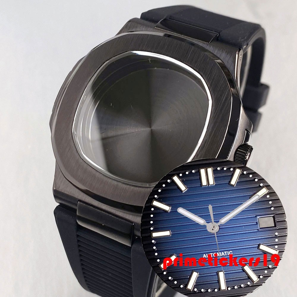NH35 Square Watch Case+Silicone Band+Dial Hand Fit for Nautilus Style Wristwatch