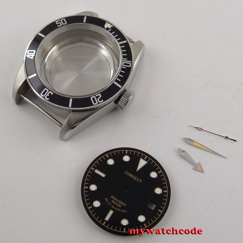 41mm Black Bezel Sapphire Glass Watch Case dial hand fit Miyota 8215 8205