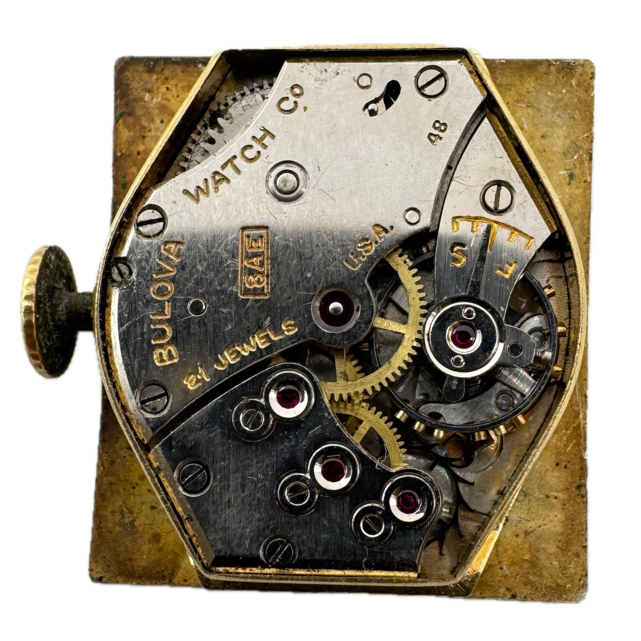 Vintage 22mm 1948 Bulova Square Dial Mechanical Wristwatch Movement 8AE USA 21J